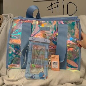 Iridescent Holographic Travel Tote with Light Blue Trim